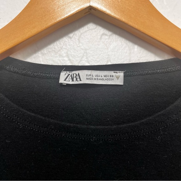 ZARA Women’s Black Stretch Cropped Tee Shirt Size L - Picture 2 of 4